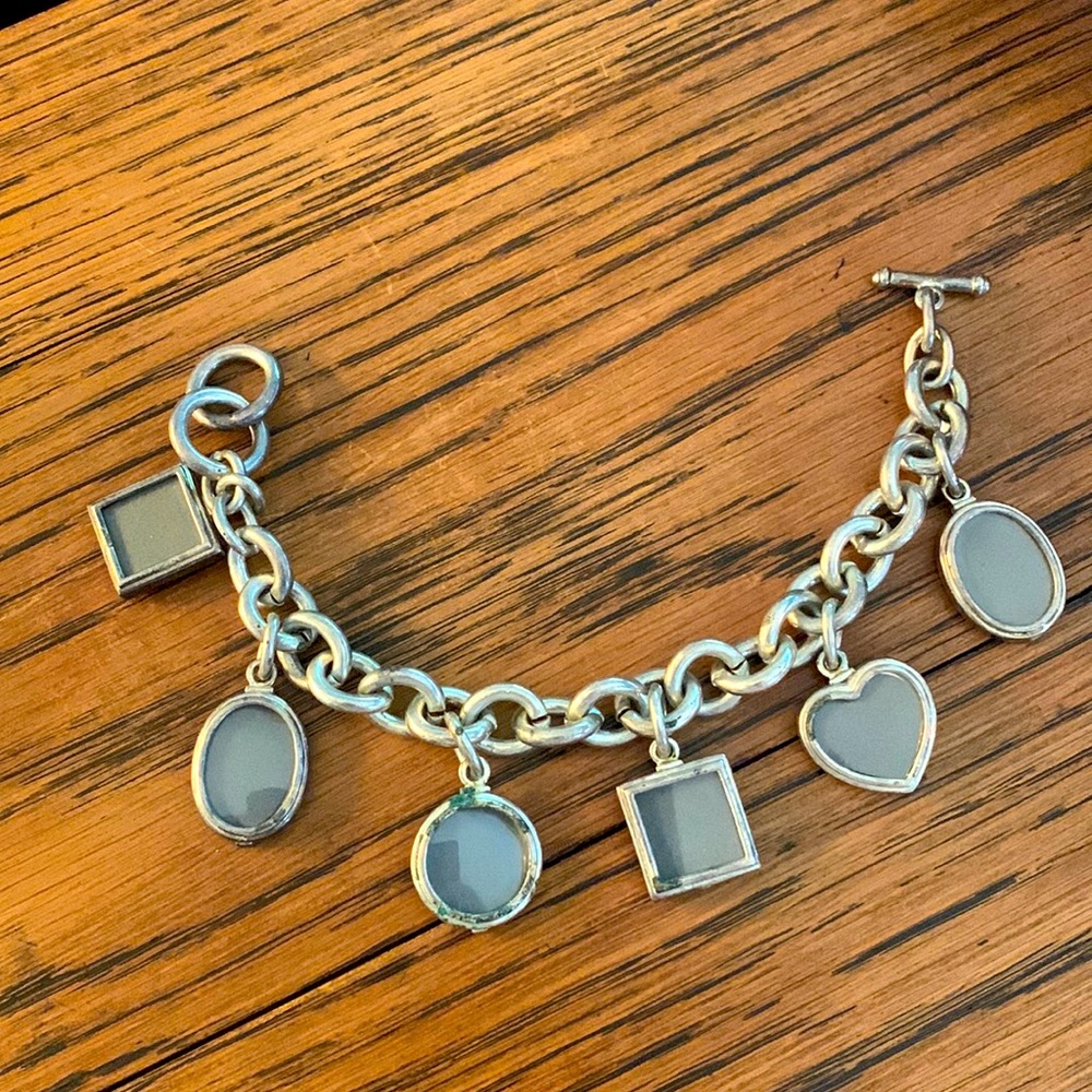 Antique Silver Toggle picture frame charm bracelet